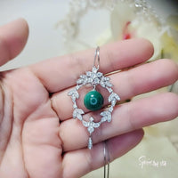 Luxury Malachite Necklace - 18KGP @ Sterling Silver - Genuine Natural Tassel Dangle Malachite Pendant #624