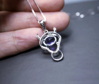 Natural Amethyst Necklace Sterling Silver 1.5 CT Sim Diamond 14k White Gold Coated Buffalo Bull Ox Purple Pendant February Birthstone 1020