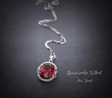 Large Oval Red Ruby Necklace - 5 CT White Gold Sterling Silver Gemstone Halo Red Ruby Pendant - July Birthstone - Ruby Jewelry #552