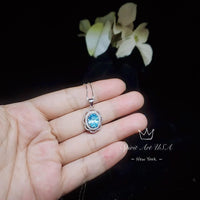 Blue Aquamarine Necklace Silver - March Birthstone - Life Of Flower -Halo Solitaire 2.2 CT - Blue Aquamarine Jewelry #478