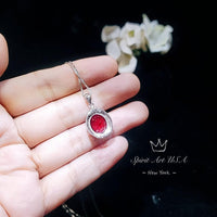 Large Oval Red Ruby Necklace - 5 CT White Gold Sterling Silver Gemstone Halo Red Ruby Pendant - July Birthstone - Ruby Jewelry #552
