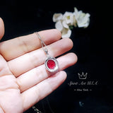 Large Oval Red Ruby Necklace - 5 CT White Gold Sterling Silver Gemstone Halo Red Ruby Pendant - July Birthstone - Ruby Jewelry #552