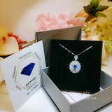 Life Spiral Blue Sapphire Necklace, White Gold Coated Sterling Silver, Triple Gemstone Blue Sapphire Pendant Royal Whirl Jewelry #843
