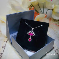 Peacock Flower Red Ruby Necklace 18KGP Sterling Silver Gemstone Tassel Red Ruby Pendant White Gold coated Bridal Wedding Jewelry #533