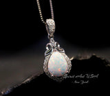 Tiny Opal Necklace - Teardrop Opal Pendant - 18kgp @ Sterling Silver - White Opal Pendant #119