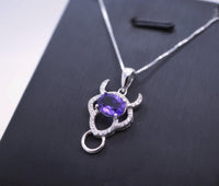 Natural Amethyst Necklace Sterling Silver 1.5 CT Sim Diamond 14k White Gold Coated Buffalo Bull Ox Purple Pendant February Birthstone 1020