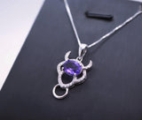 Natural Amethyst Necklace Sterling Silver 1.5 CT Sim Diamond 14k White Gold Coated Buffalo Bull Ox Purple Pendant February Birthstone 1020