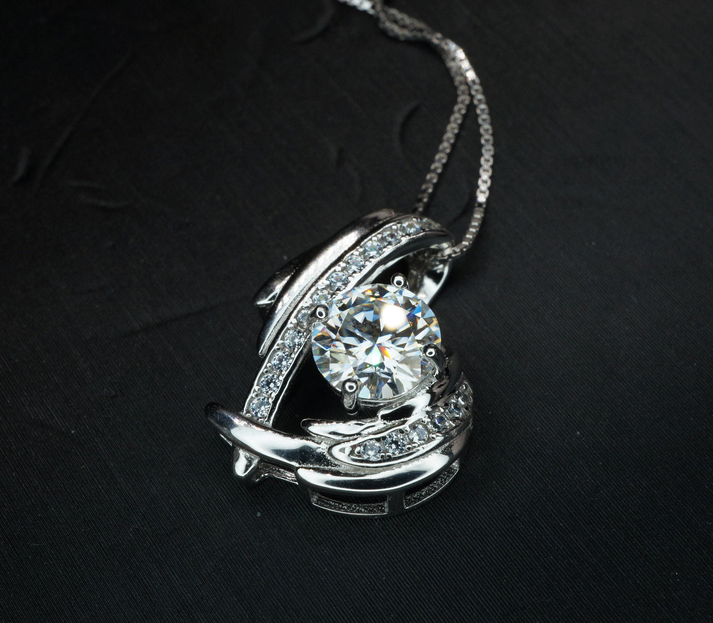 Angel Wing Genuine Moissanite Gemstone Necklace - GRA Certificate Round Cut Moissanite Gemstone Jewelry Pendant 1 CT 6.5 MM D color #887