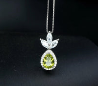 Genuine Peridot Necklace - Natural Green Peridot Pendant - 18KGP @ Sterling Silver - August Birthstone - Three Petal Gemstone Jewelry #465