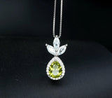 Genuine Peridot Necklace - Natural Green Peridot Pendant - 18KGP @ Sterling Silver - August Birthstone - Three Petal Gemstone Jewelry #465