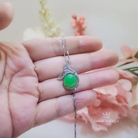 Green Jade Necklace Gemstone Mermaid Pendant White Gold plated Sterling Silver Fish Tail Natural Genuine Green Jade Jewelry #963