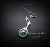 8mm Round Emerald Necklace - 18KGP @ Sterling Silver Teardrop Green Emerald Pendant - May Birthstone #334
