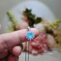 Tiny Paraiba Necklace - sterling silver sunflower Blue tourmaline - Pricess Diana Style Paraiba pendant 025