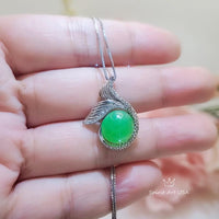 Green Jade Necklace Gemstone Mermaid Pendant White Gold plated Sterling Silver Fish Tail Natural Genuine Green Jade Jewelry #963