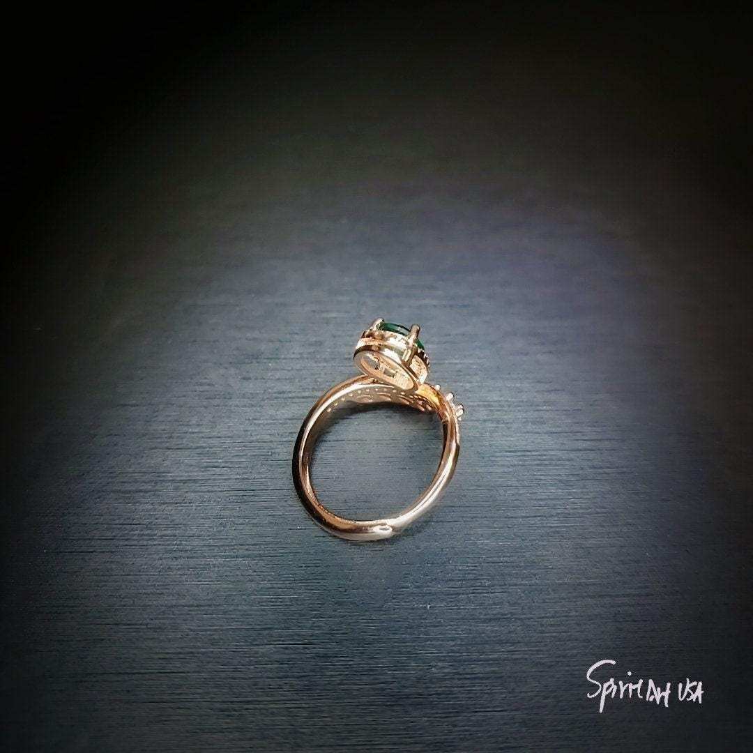 Teardrop Emerald Crown Ring Rose Gold Sterling Silver Royal Green Gemstone Solitaire Statement Mult-stone Promise J Ring 1056
