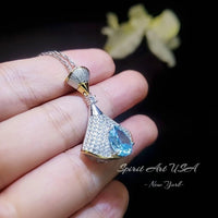 Brilliant Blue Aquamarine Necklace - 18KGP & Sterling Silver - Gemstone Drop 3 CT Blue Aquamarine Jewelry #857