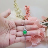 Green Jade Necklace Gemstone Mermaid Pendant White Gold plated Sterling Silver Fish Tail Natural Genuine Green Jade Jewelry #963