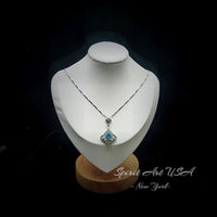Mandolin flower Blue Aquamarine Necklace - 1.2 ct Trillion Cut Blue Aquamarine Pendant White Gold coated Sterling Silver Diamond Design #683