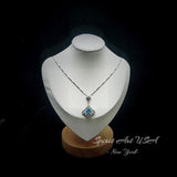Mandolin flower Blue Aquamarine Necklace - 1.2 ct Trillion Cut Blue Aquamarine Pendant White Gold coated Sterling Silver Diamond Design #683