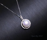 Large Freshwater Pearl Necklace - 925 Sterling Silver Bridal Pearl Necklace - Princess Diana Style Box Chain Halo White Pearl #208