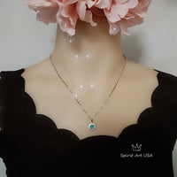 Tiny Paraiba Necklace - sterling silver sunflower Blue tourmaline - Pricess Diana Style Paraiba pendant 025
