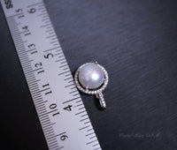 Large Freshwater Pearl Necklace - 925 Sterling Silver Bridal Pearl Necklace - Princess Diana Style Box Chain Halo White Pearl #208