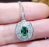Tiny Emerald Necklace Gemstone Lotus Sterling Silver Flower Green Gemstone Pendant White Gold plated May Birthstone #328