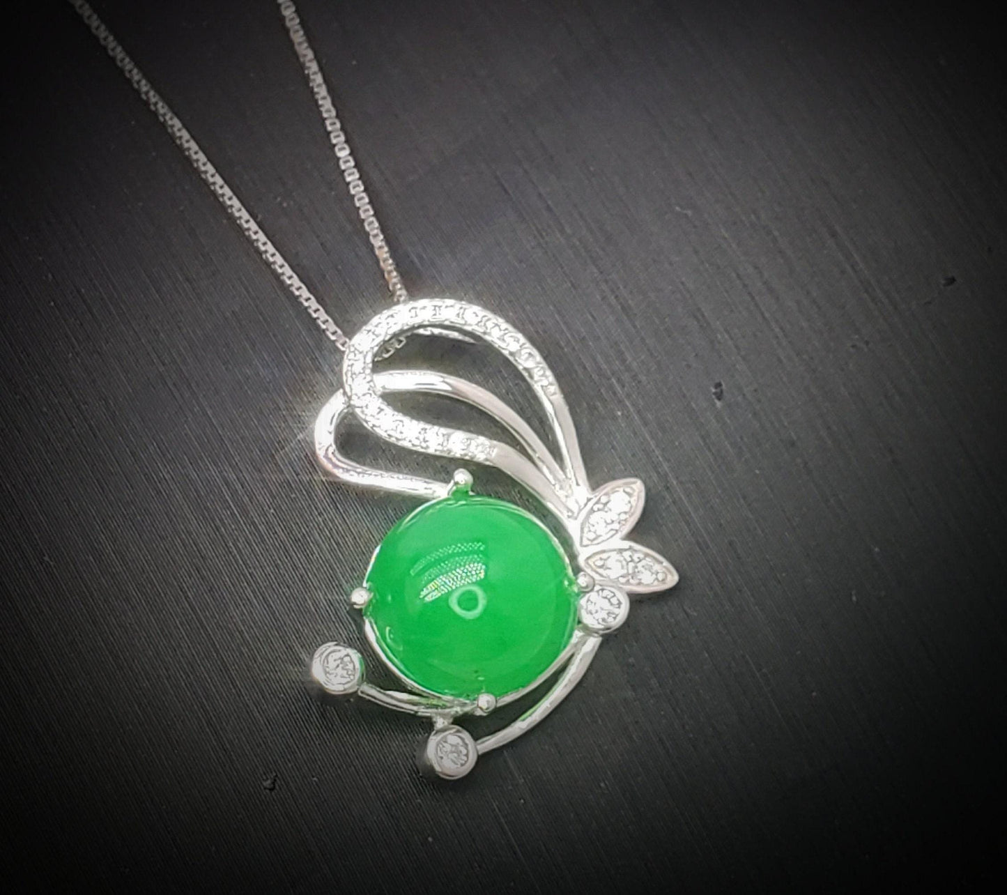 Green Jade Necklace - Sterling Silver Gemstone Butterfly Pendant 18KGP Jade Jewelry #450