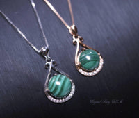 Natural Malachite Necklace, Rose Gold 925 Sterling Silver Genuine Green Malachite Pendant Green Gemstone #205