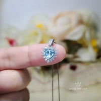 Tiny Blue Aquamarine Necklace, Gemstone Heart Sky Blue Gemstone Pendant , Sterling Silver White Gold plated Tiny Aquamarine Jewelry 057
