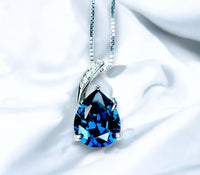 Teardrop Blue Sapphire Necklace - Solitaire Pear Cut 3.5CT - 18KGP @ Sterling Silver - Simple Large Blue Sapphire Pendant #687