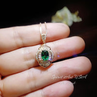 Double Halo Gemstone Rose Gold Emerald Necklace Sterling Silver Flower of Life 1 ct Green Gemstone Pendant Dainty Emerald Pendant #370
