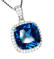 Large Radiant Blue Sapphire Necklace - 925 Sterling Silver Made Sim Gemstone White Gold September Birthday Blue Gemstone Jewelry #549
