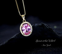 Pink Tourmaline Necklace - Solitaire Pink Tourmaline Pendant Simple classic Halo Tourmaline Jewelry - Rose gold 18kgp @ Sterling Silver #198