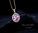 Pink Tourmaline Necklace - Solitaire Pink Tourmaline Pendant Simple classic Halo Tourmaline Jewelry - Rose gold 18kgp @ Sterling Silver #198
