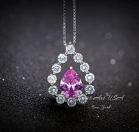 Pink Tourmaline Necklace - Dainty Pink Tourmaline Pendant - Gemstone Rounded Halo Teardrop Halo Pink Tourmaline Jewelry #970