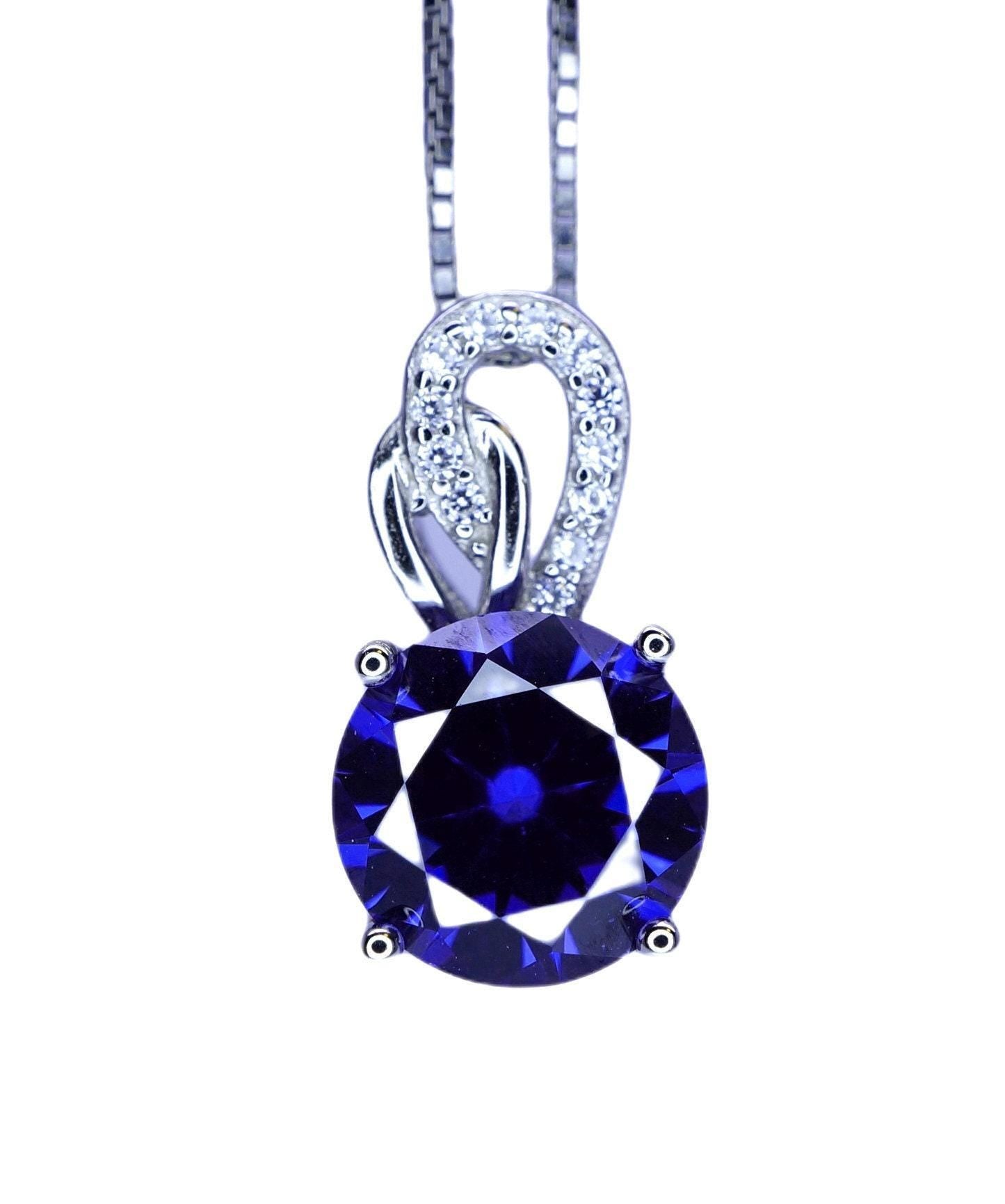 Gorgeous Tanzanite Necklace - Sterling Silver Solitaire 8mm 2 Ct Round Manmade Tanzanite Jewelry - Vivid Tanzanite Gemstone #264