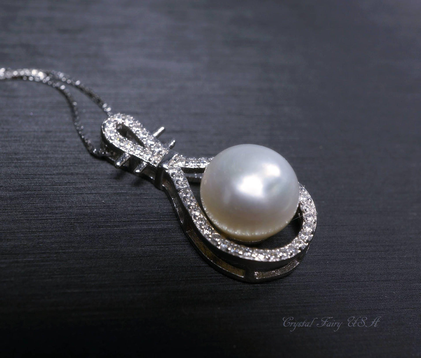 Large Genuine Pearl Necklace, Bridal Wedding High Quality 925 Sterling Silver Black Pearl Jewelry, Lute Musical Instrument Pendant 1085