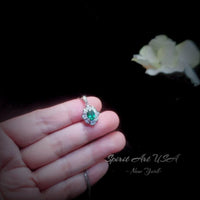 Tiny Emerald Necklace - 18kgp @ Sterling Silver - Mini Green Emerald Pendant - Gemstone Flower Style - May Birthstone #197