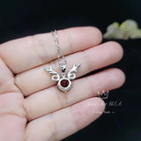 Gemstone Deer Antler Garnet Necklace - Sterling Silver 8mm Round Cut 2 Ct Garnet Pendant - January Birthstone #341