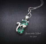 Cat Emerald necklace, Gemstone Kitty Cat Emerald Pendant, Sterling Silver Pet Cat lover gift Kitten Jewelry #217