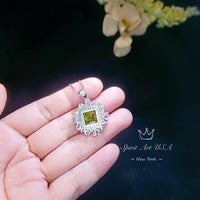 Peridot Necklace Large ASSCHER Cut - 6 ct Square Green Peridot Pendant - White Gold coated Sterling Silver August Birthstone #815
