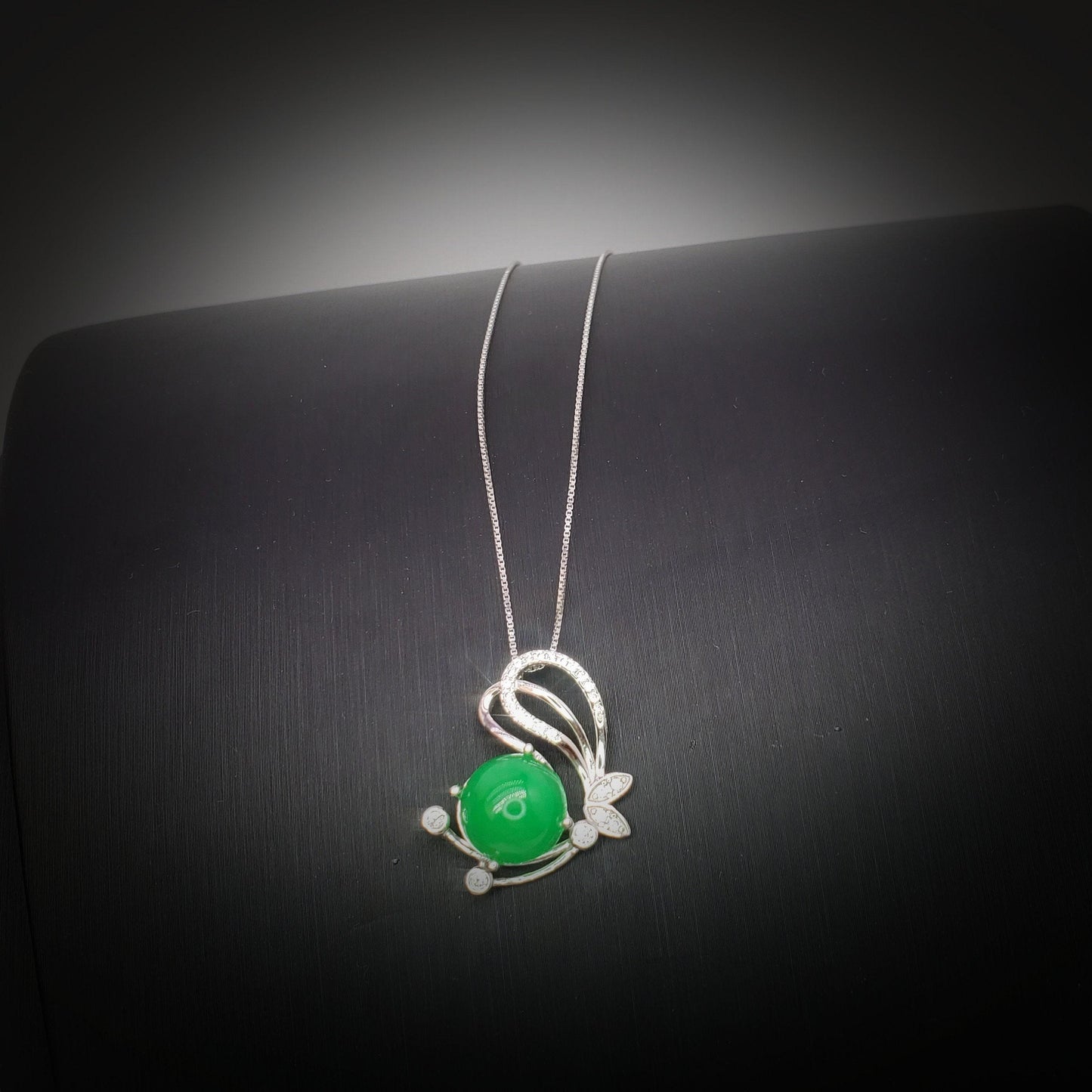 Green Jade Necklace - Sterling Silver Gemstone Butterfly Pendant 18KGP Jade Jewelry #450