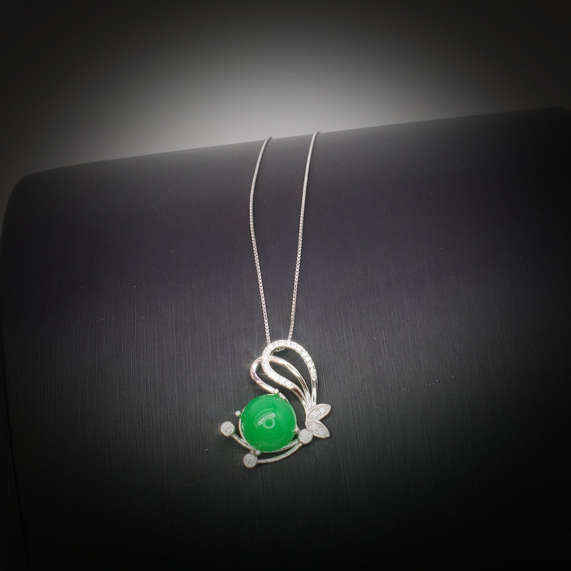 Green Jade Necklace - Sterling Silver Gemstone Butterfly Pendant 18KGP Jade Jewelry #450