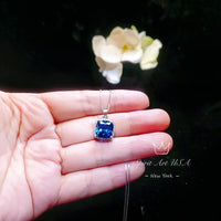 Large Radiant Blue Sapphire Necklace - 925 Sterling Silver Made Sim Gemstone White Gold September Birthday Blue Gemstone Jewelry #549