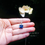 Large Radiant Blue Sapphire Necklace - 925 Sterling Silver Made Sim Gemstone White Gold September Birthday Blue Gemstone Jewelry #549