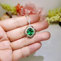 Flower of Life Emerald Necklace Large - Sterling Silver 4 CT Green May Birthstone - Emerald Pendant White Gold Coated #632
