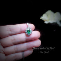 Tiny Emerald Necklace - 18kgp @ Sterling Silver - Mini Green Emerald Pendant - Gemstone Flower Style - May Birthstone #197