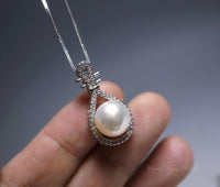 Large Genuine Pearl Necklace, Bridal Wedding High Quality 925 Sterling Silver Black Pearl Jewelry, Lute Musical Instrument Pendant 1085