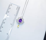 Amethyst Necklace - Gemstone Lotus Flower Pendant - 18kGP @ Sterling Silver -Teardrop Halo Genuine Amethyst Pendant #924